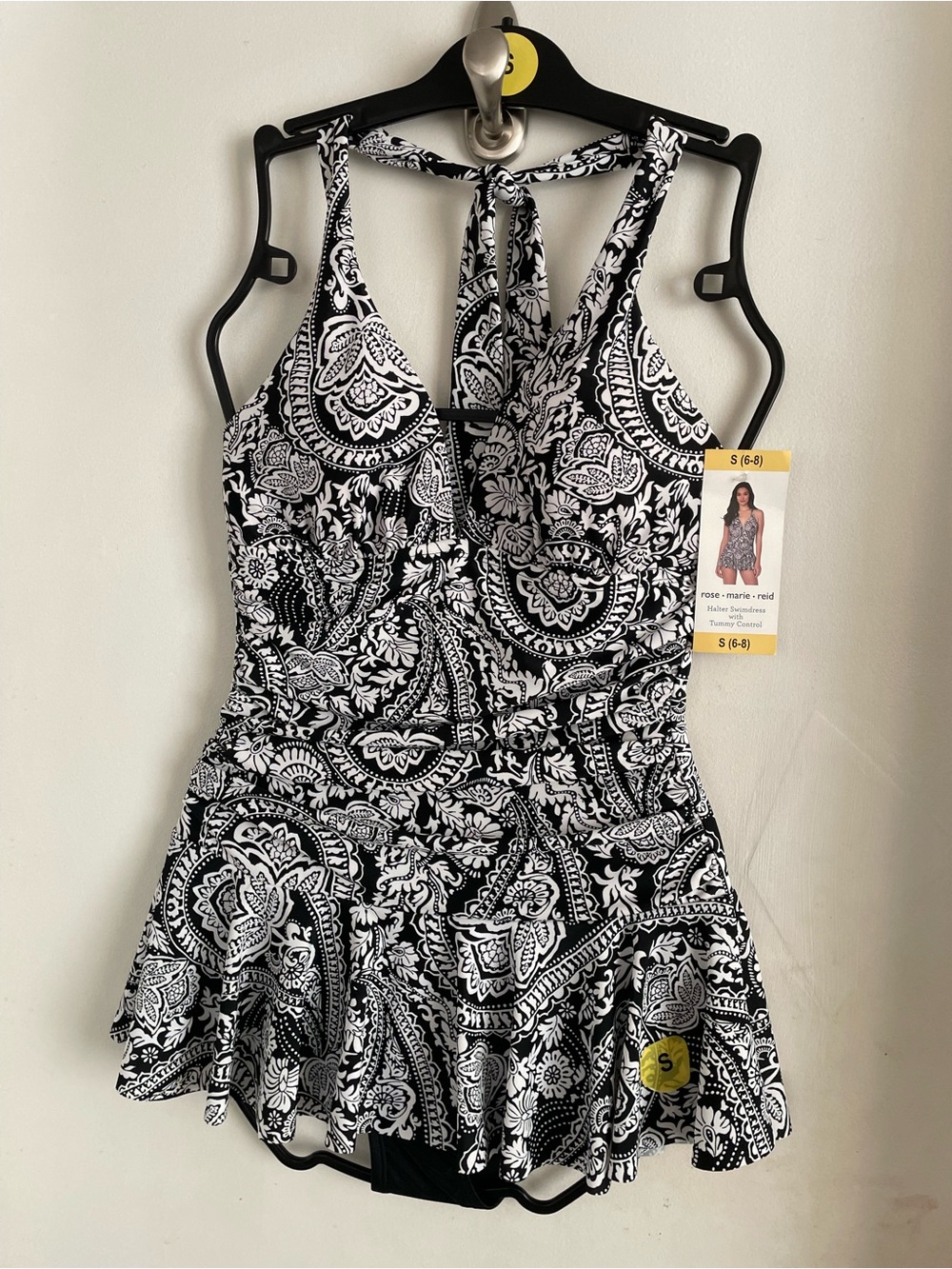 Rose Marie Reid Black & White Paisley Halter One-Piece Swimdress